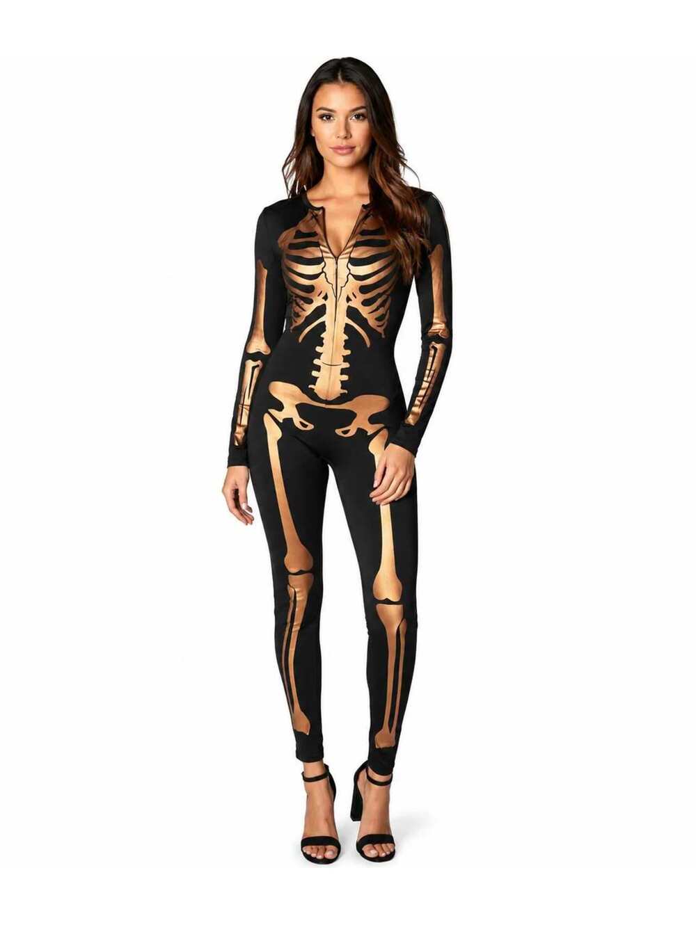 NWT Tipsy Elves Women's Bronze Skeleton Bodysuit Costume Size Large